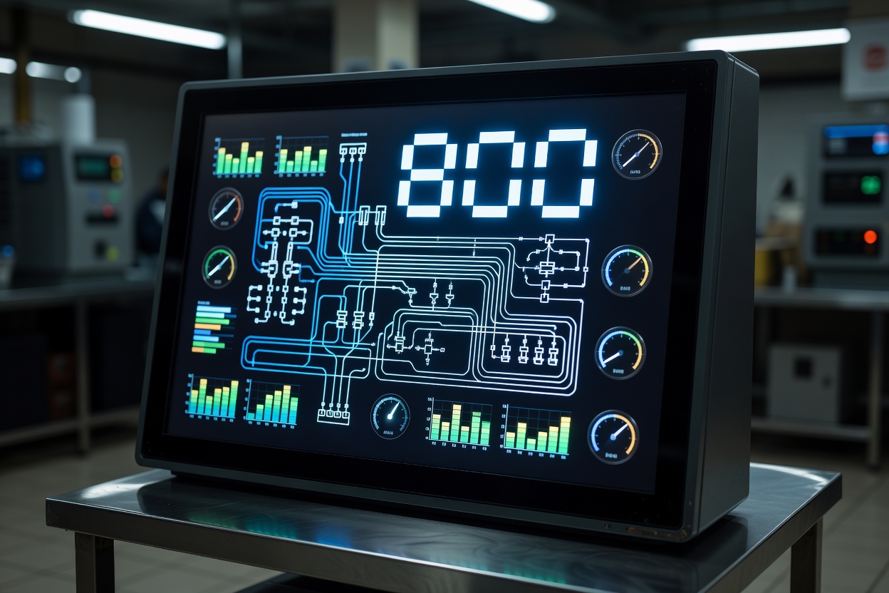 Digital refrigeration monitoring telemetry console displaying supermarket circuit readings